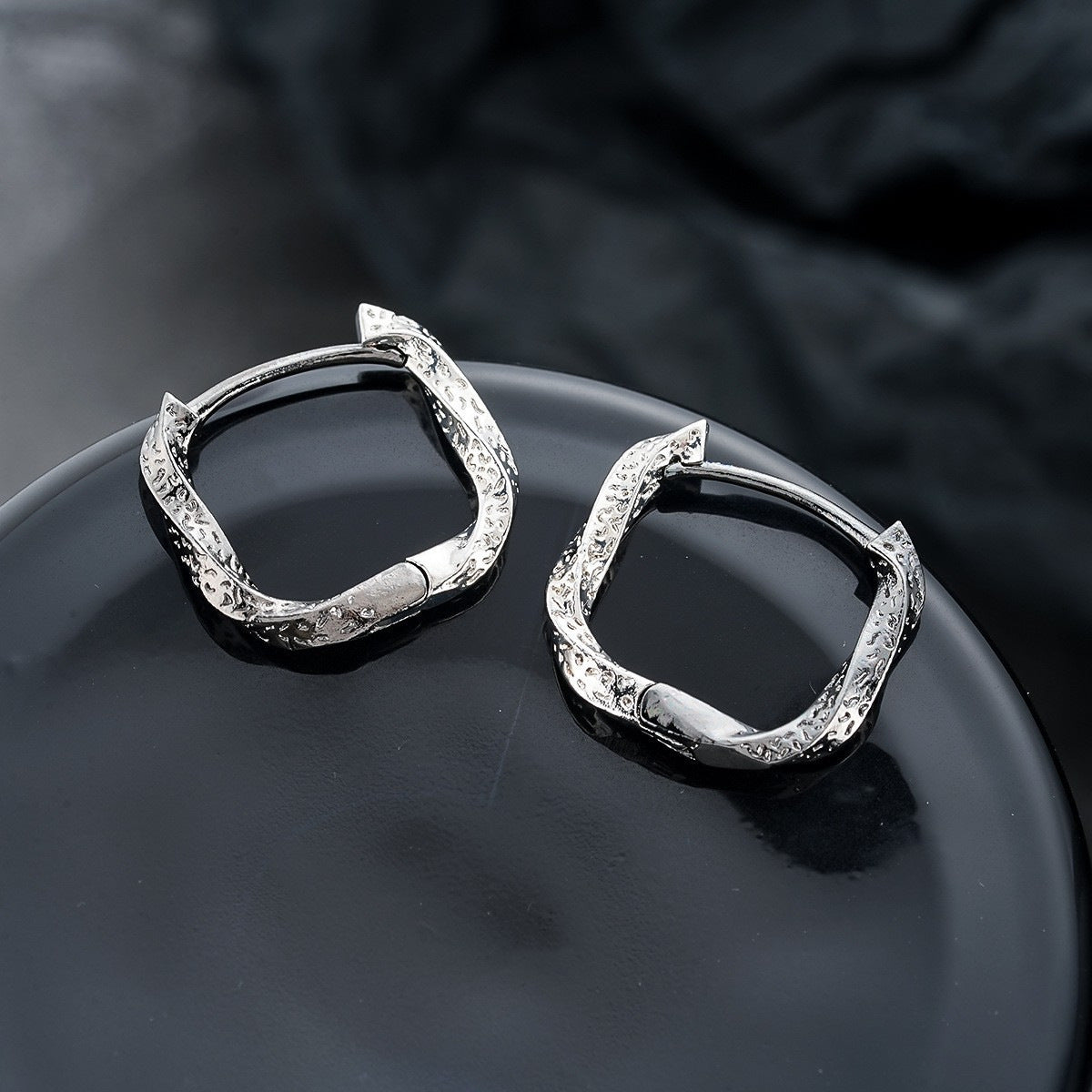 Textured Silver Hoop Earrings