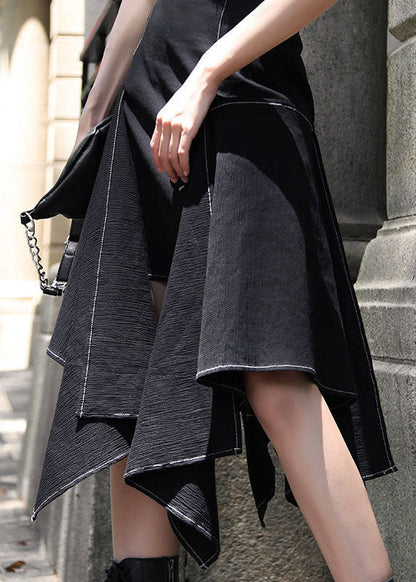 Black Patchwork Skirt Asymmetrical Spring