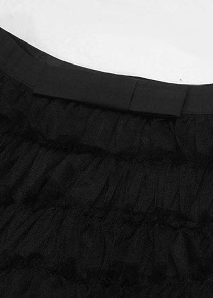 Black Patchwork Tulle Skirt Spring