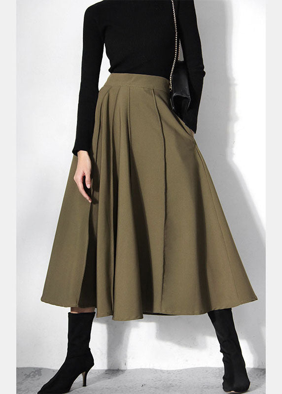 Fitted Green Pleated Skirts Spring