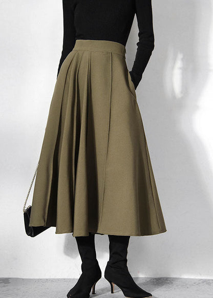 Fitted Green Pleated Skirts Spring