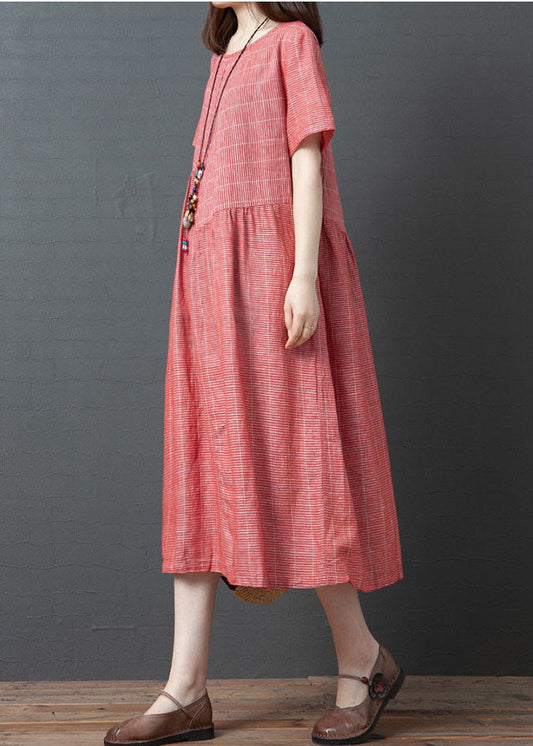 Red O-neck Cinched Dresses Short Sleeve