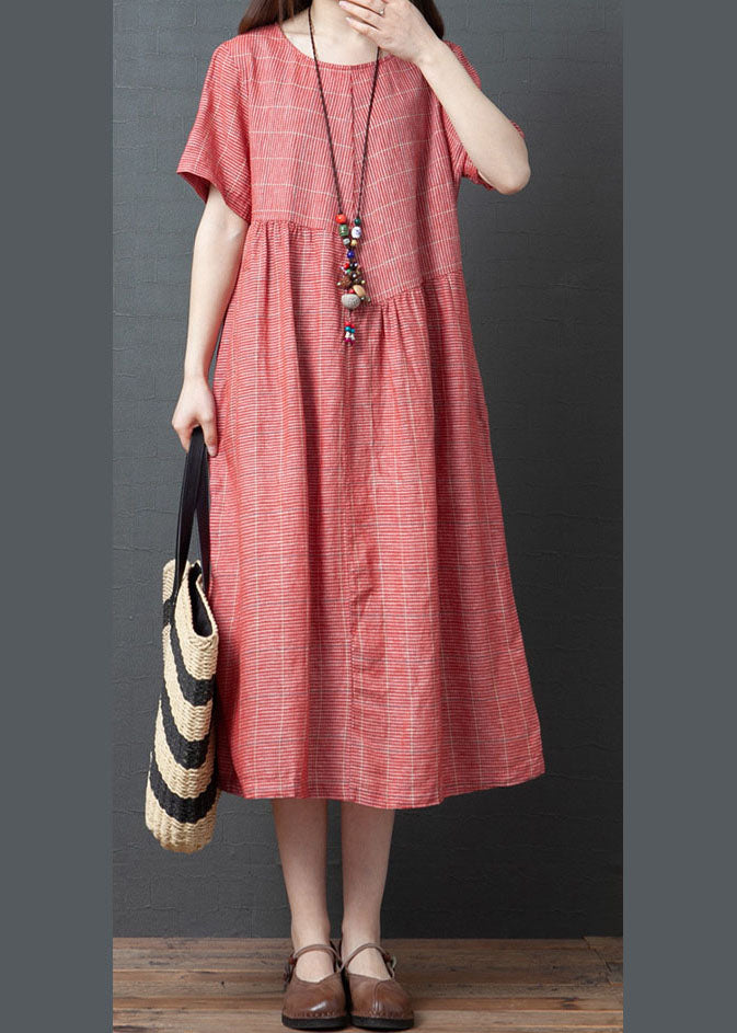 Red O-neck Cinched Dresses Short Sleeve