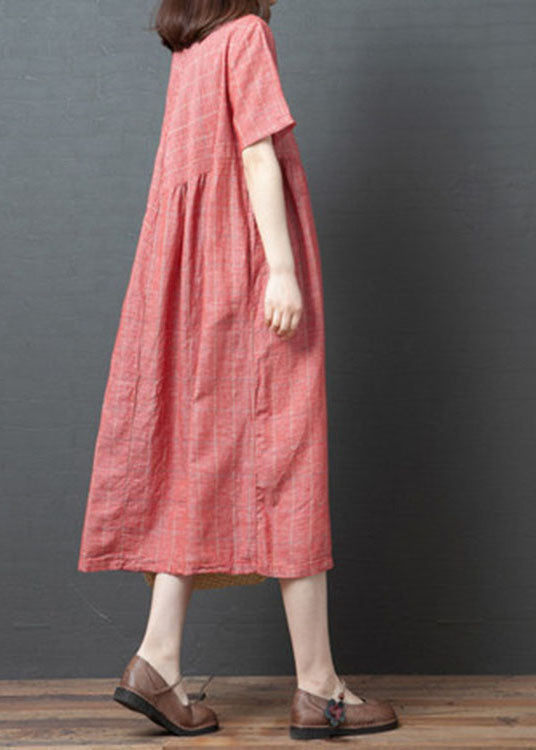 Red O-neck Cinched Dresses Short Sleeve
