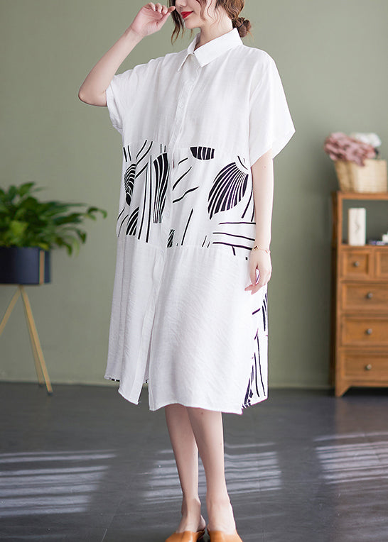 White Peter Pan Collar Button Shirt Dress Short Sleeve