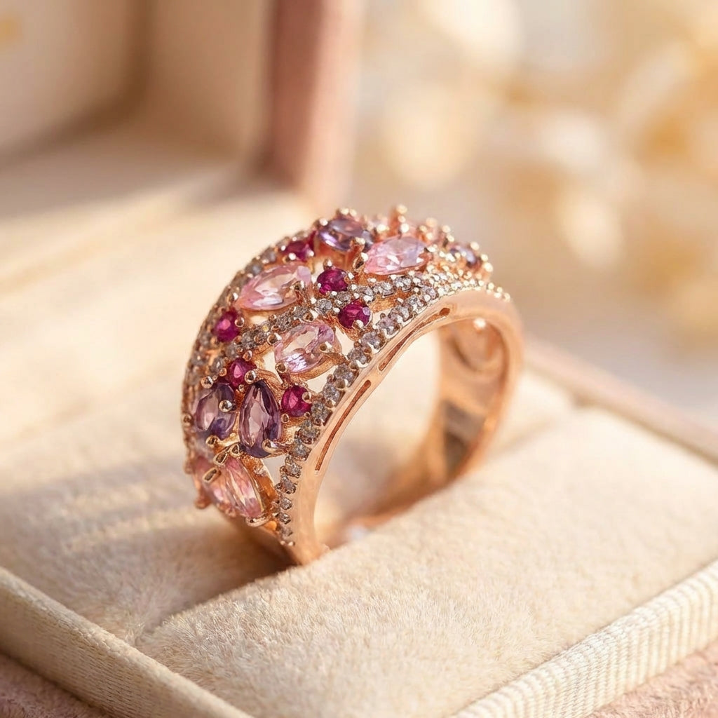 Trendy Purple Pink Zircon Wide Vintage Ring
