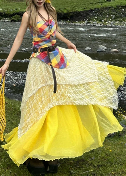 Unique Asymmetrical Patchwork Cotton Two Piece Set Clothing Summer