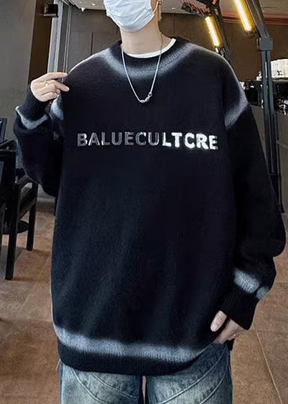 Unique Black Gradient O Neck Thick Knit Sweaters Apparel Winter