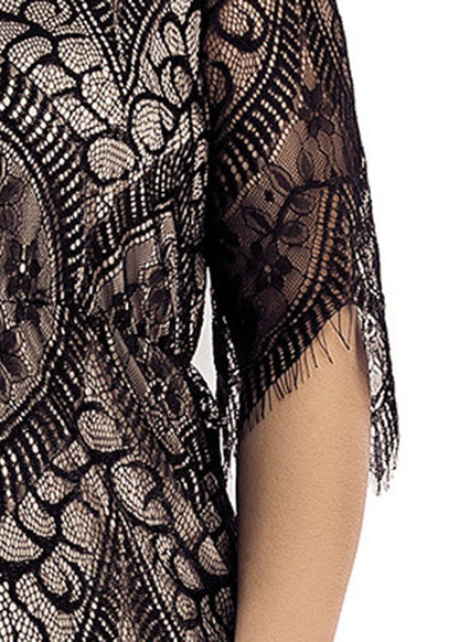 Unique Black O-neck Flattering Lace Mid Dress Half Sleeve