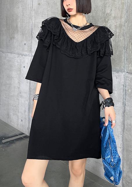 Unique Black Patchwork Lace Cotton Summer Maxi Dresses