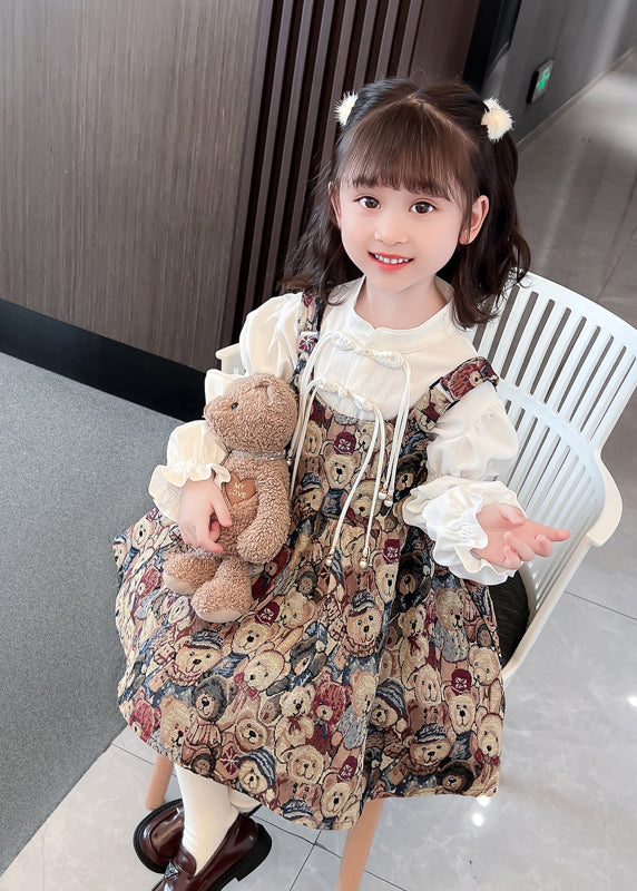 Unique Blue Tasseled Patchwork Cotton Kids Dresses Sets 2 Pieces Fall