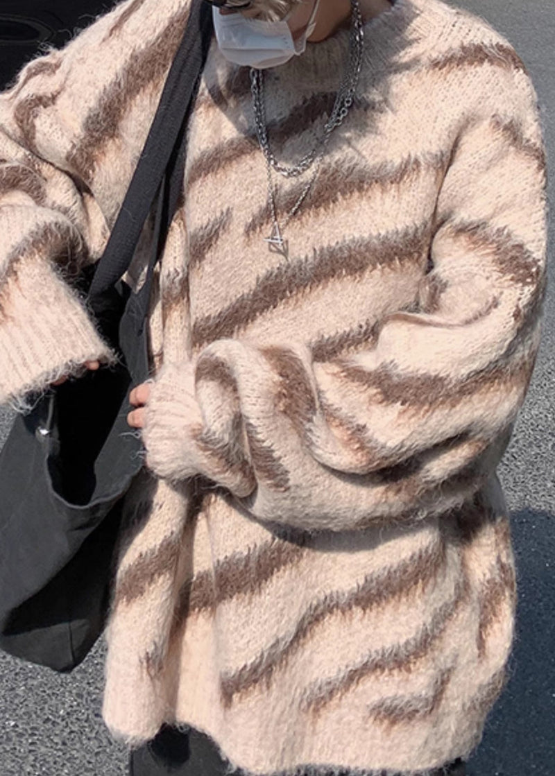 Unique Brown Striped Cozy Knit Sweaters Winter
