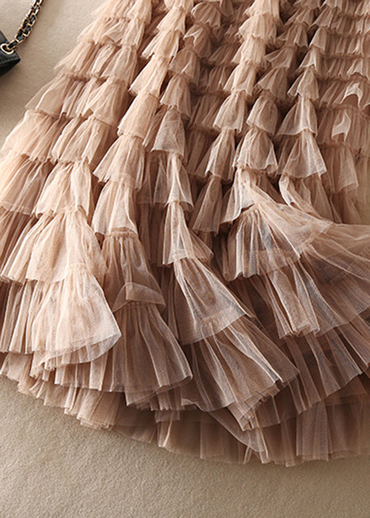 Unique Chocolate Apricot Patchwork Wrinkled Tulle Skirts Spring