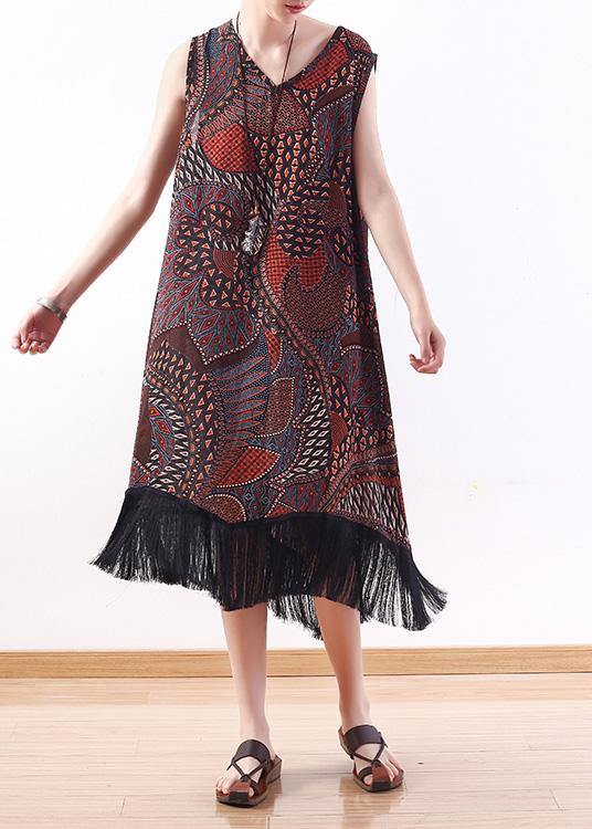 Unique Chocolate Print Chiffon V Neck Party Dress