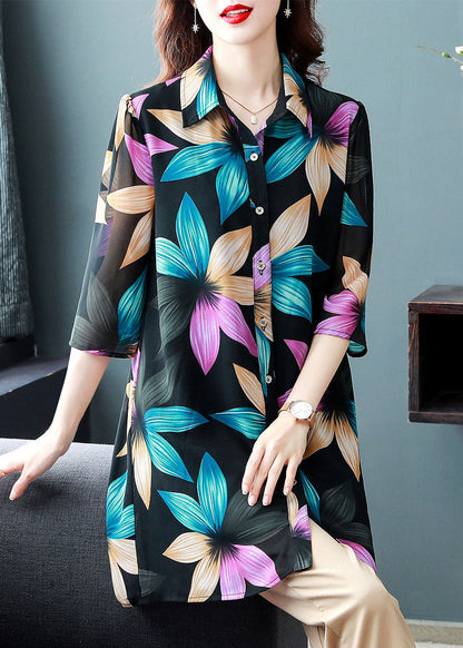 Unique Peter Pan Collar Patchwork Chiffon Shirt Tops Summer