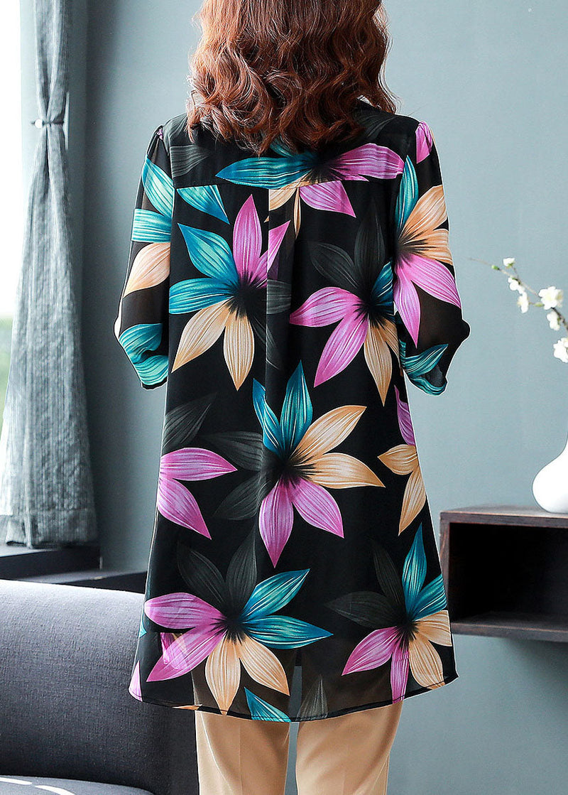 Unique Peter Pan Collar Patchwork Chiffon Shirt Tops Summer