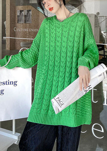Unique Green O-neck Cozy Fall Knit Sweaters