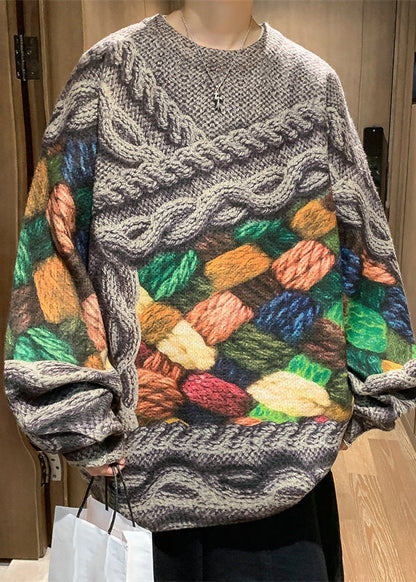 Unique Green Print Cable Knit Sweaters Fall