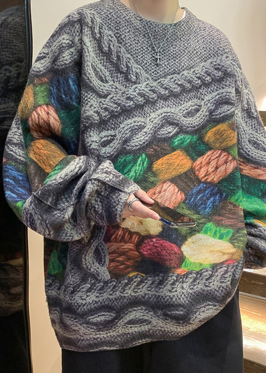Unique Green Print Cable Knit Sweaters Fall