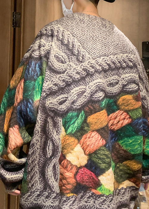 Unique Green Print Cable Knit Sweaters Fall