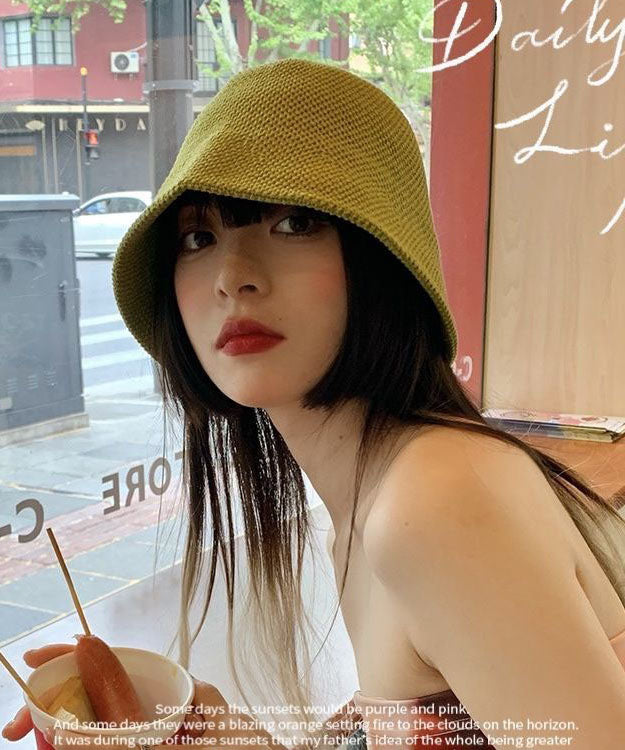 Unique Green Color Knit Bucket Hat