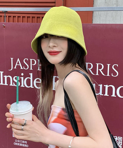 Unique Green Color Knit Bucket Hat