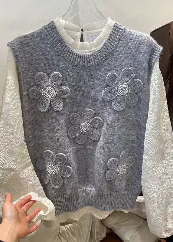 Unique Grey Knit Vest and Shirts 2 Piece Outfit Spring
