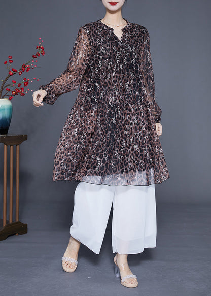 Unique Leopard Print Hollow Out Chiffon a Line Dress Summer