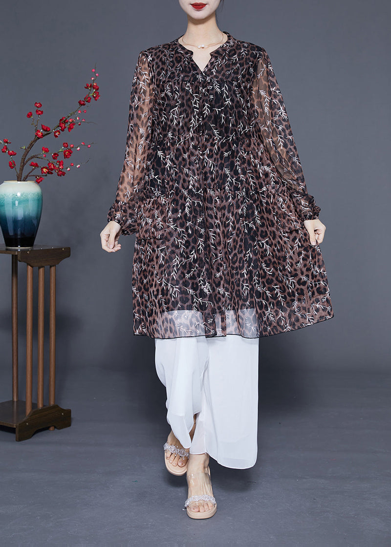 Unique Leopard Print Hollow Out Chiffon a Line Dress Summer