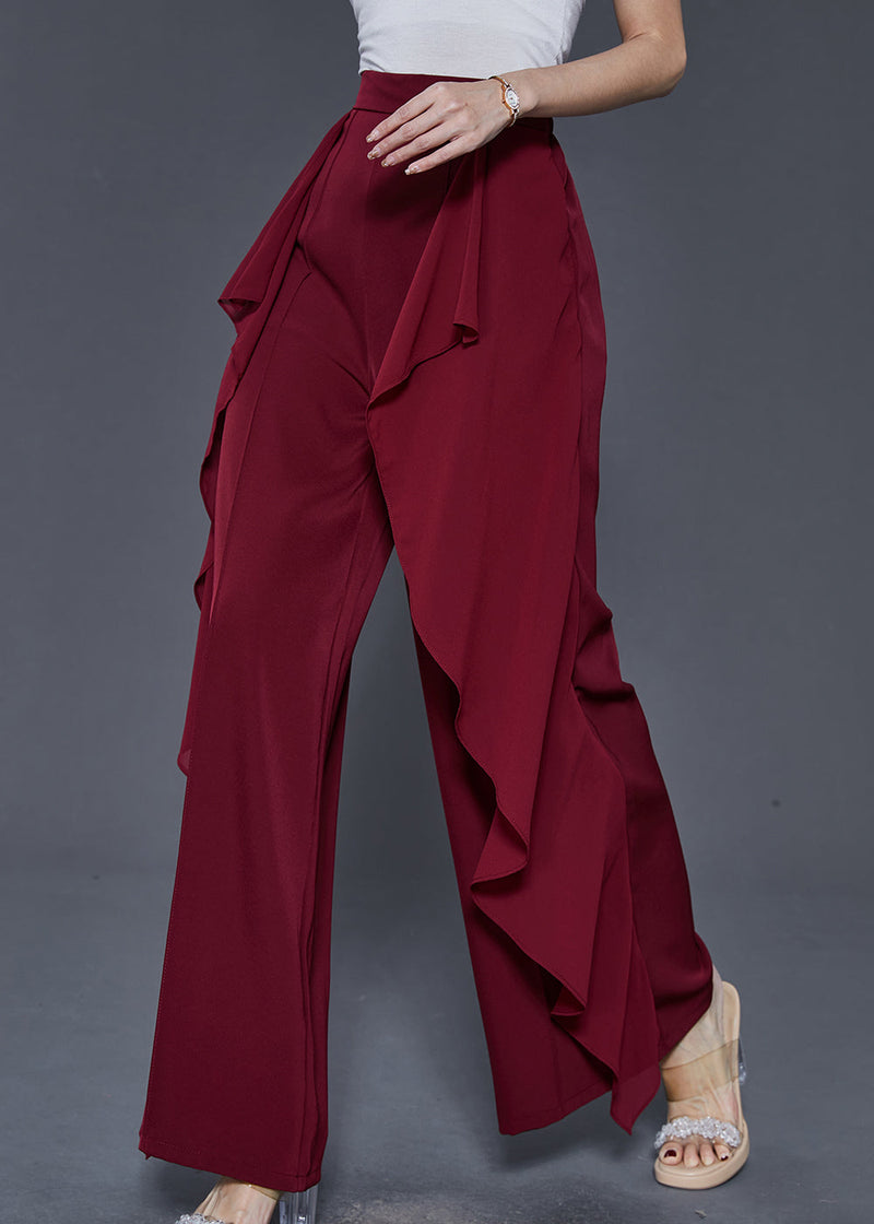 Unique Mulberry Ruffled Patchwork Chiffon Pants Trousers Summer