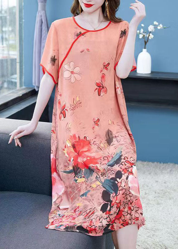 Unique Orange Butterfly Print Patchwork Chiffon Dresses Summer