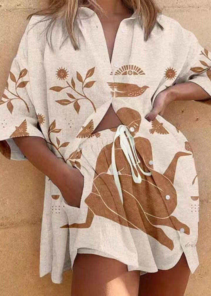 Unique Oversized Print Linen Sets 2 Pieces Summer