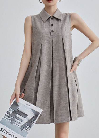 Unique Peter Pan Collar Wrinkled Cotton Mid Dresses Sleeveless