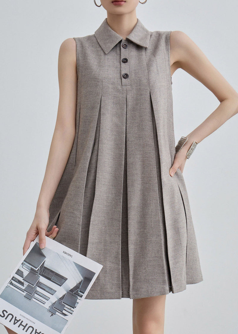 Unique Peter Pan Collar Wrinkled Cotton Mid Dresses Sleeveless
