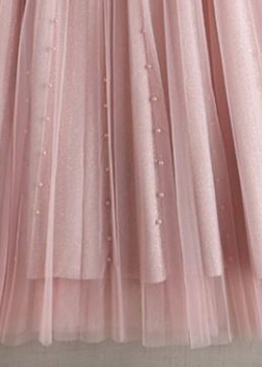 Unique Pink Nail Bead Patchwork Tulle a Line Skirts Spring