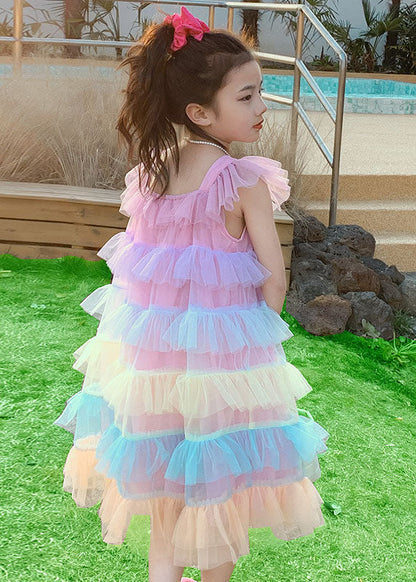 Unique Pink Ruffled Layered Patchwork Tulle Baby Dress Sleeveless