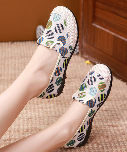 Unique Print Flat Shoes for Beige Linen Fabric
