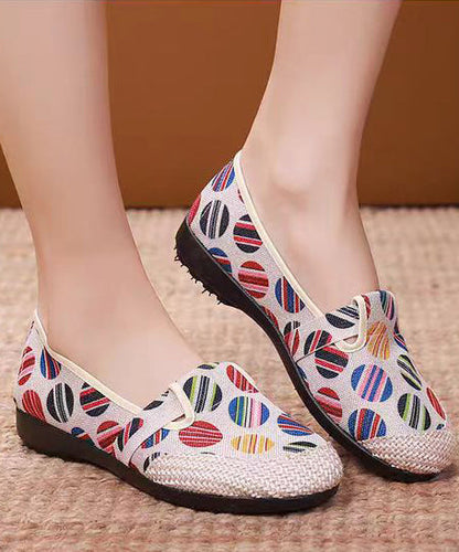 Unique Print Flat Shoes for Beige Linen Fabric