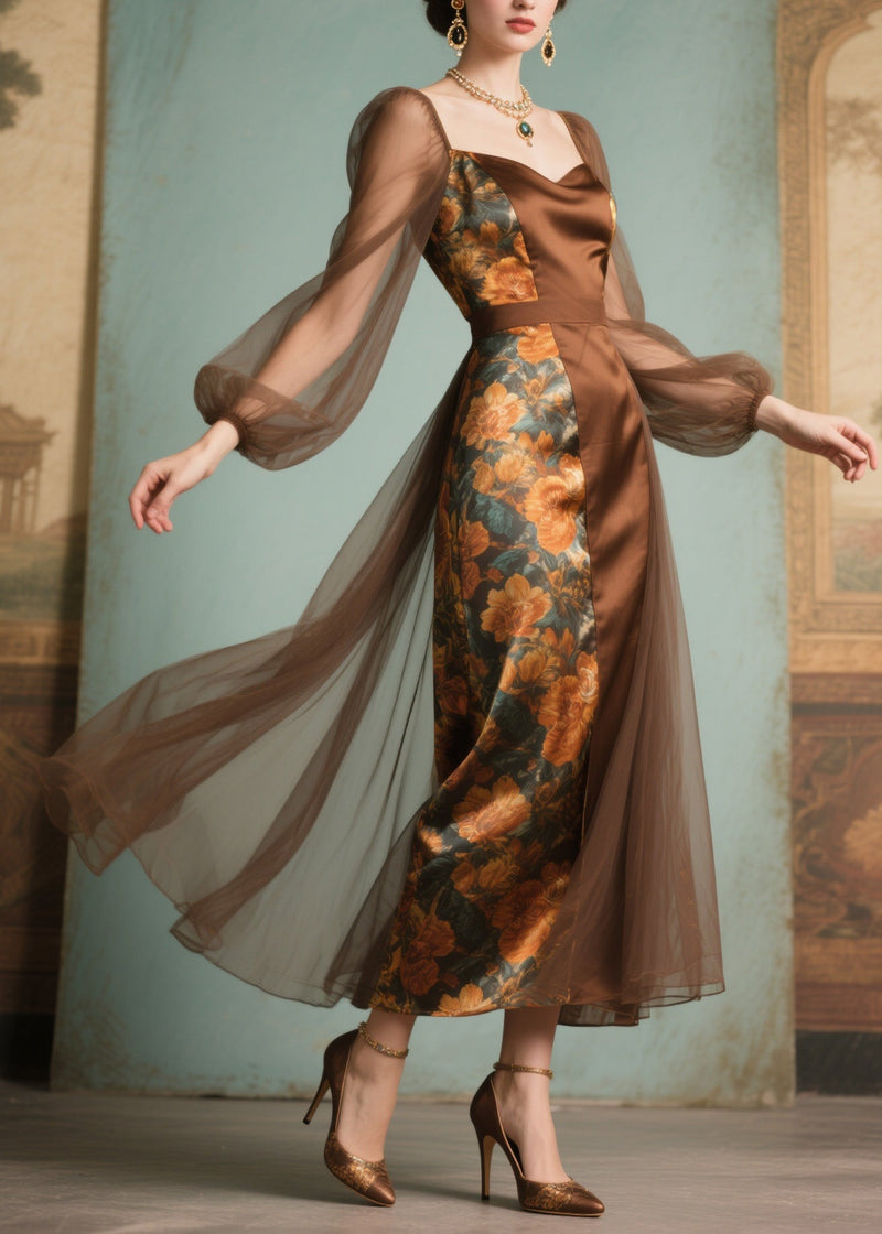 Unique Print Tulle Patchwork Silk Dress Summer