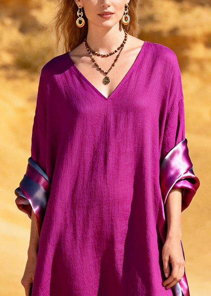 Unique Purple Oversized Patchwork Cotton Dress Summer