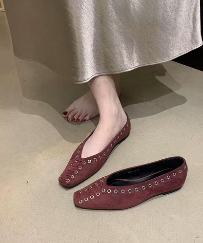 Unique Rivet Flat Shoes for Green Faux Leather