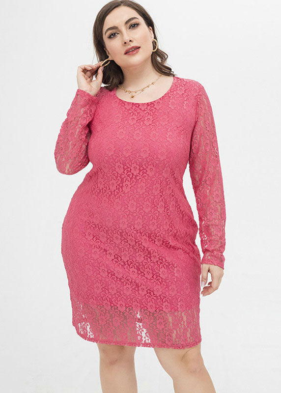 Unique Rose O-neck Lace Mid Dress Fall