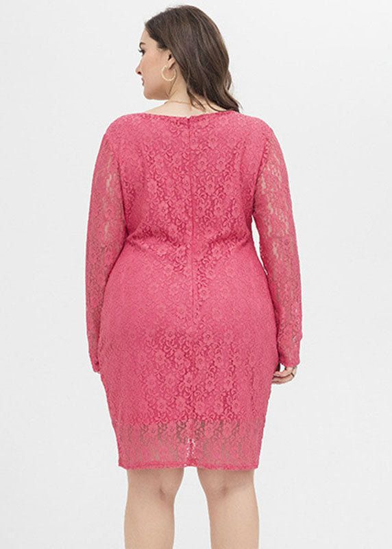 Unique Rose O-neck Lace Mid Dress Fall