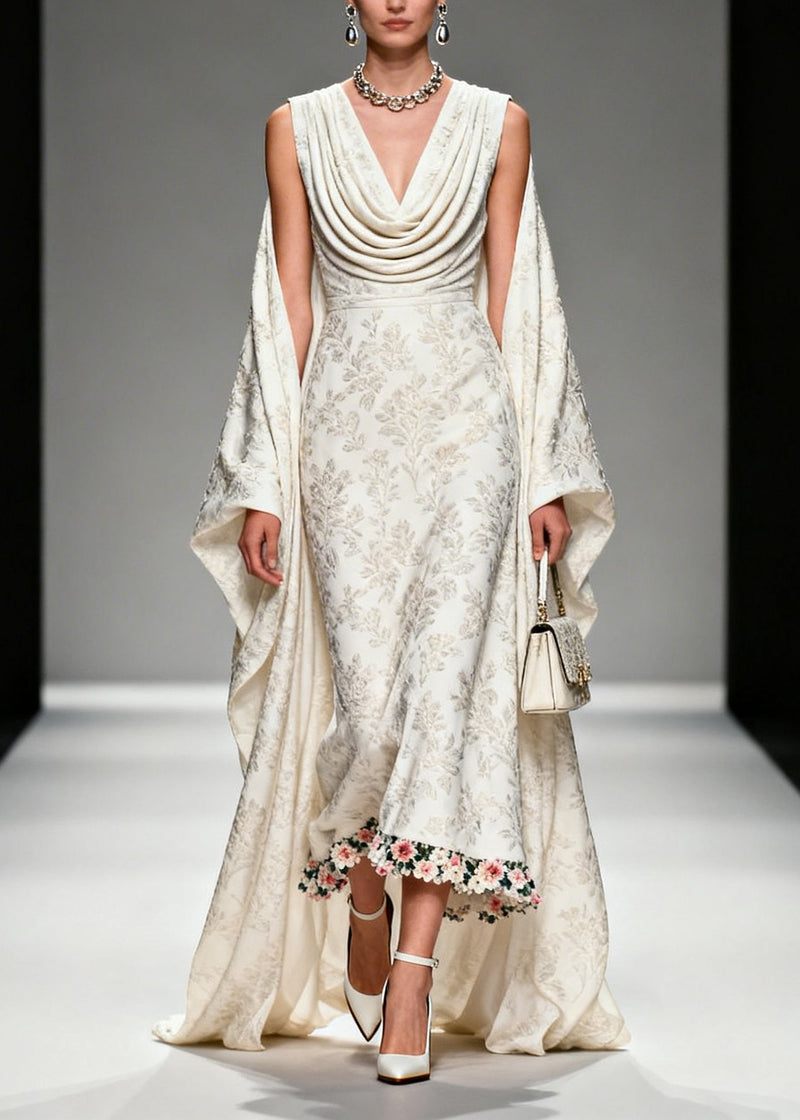 Unique White Jacquard Flower Patchwork Silk Vacation Dresses Summer