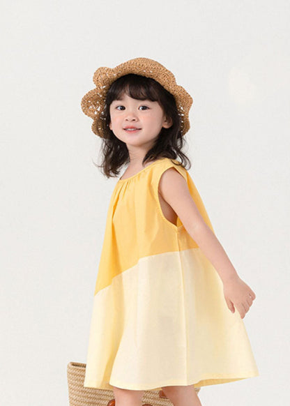 Unique Yellow O Neck Patchwork Cotton Baby Dresses Sleeveless