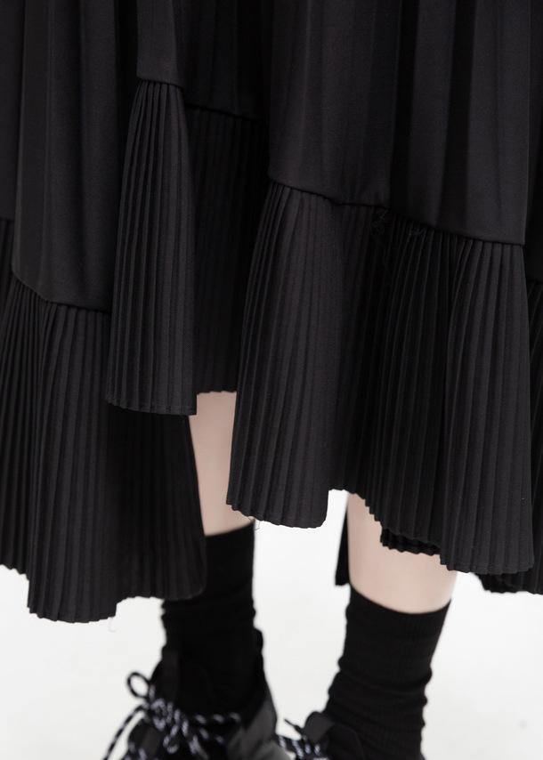 Unique Asymmetric Cotton Patchwork Tunic Dress Sewing Black Cinched Art Dress