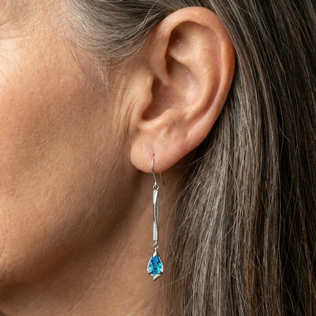 Blue Dangling Silver Earrings
