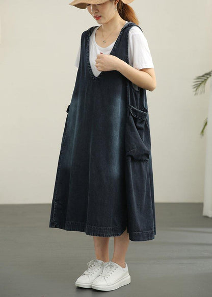V-neck Denim Dress Double Pocket Loose Large T-shirt Two Piece Set
