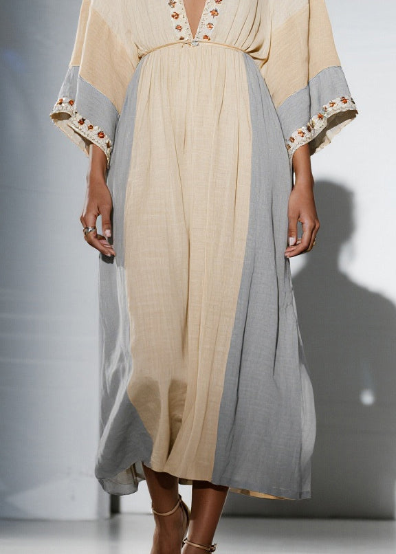 Apricot Oversized Patchwork Cotton Dress Bracelet Sleeve