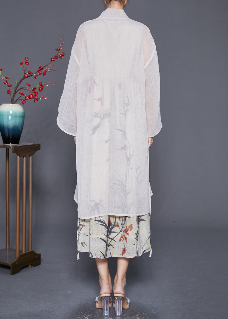 Beige Chinese Button Print Two Pieces Set Summer
